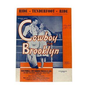 Ride Tenderfoot Ride Sheet Music 1938 Cowboy From Brooklyn Mercer‎ Whiting